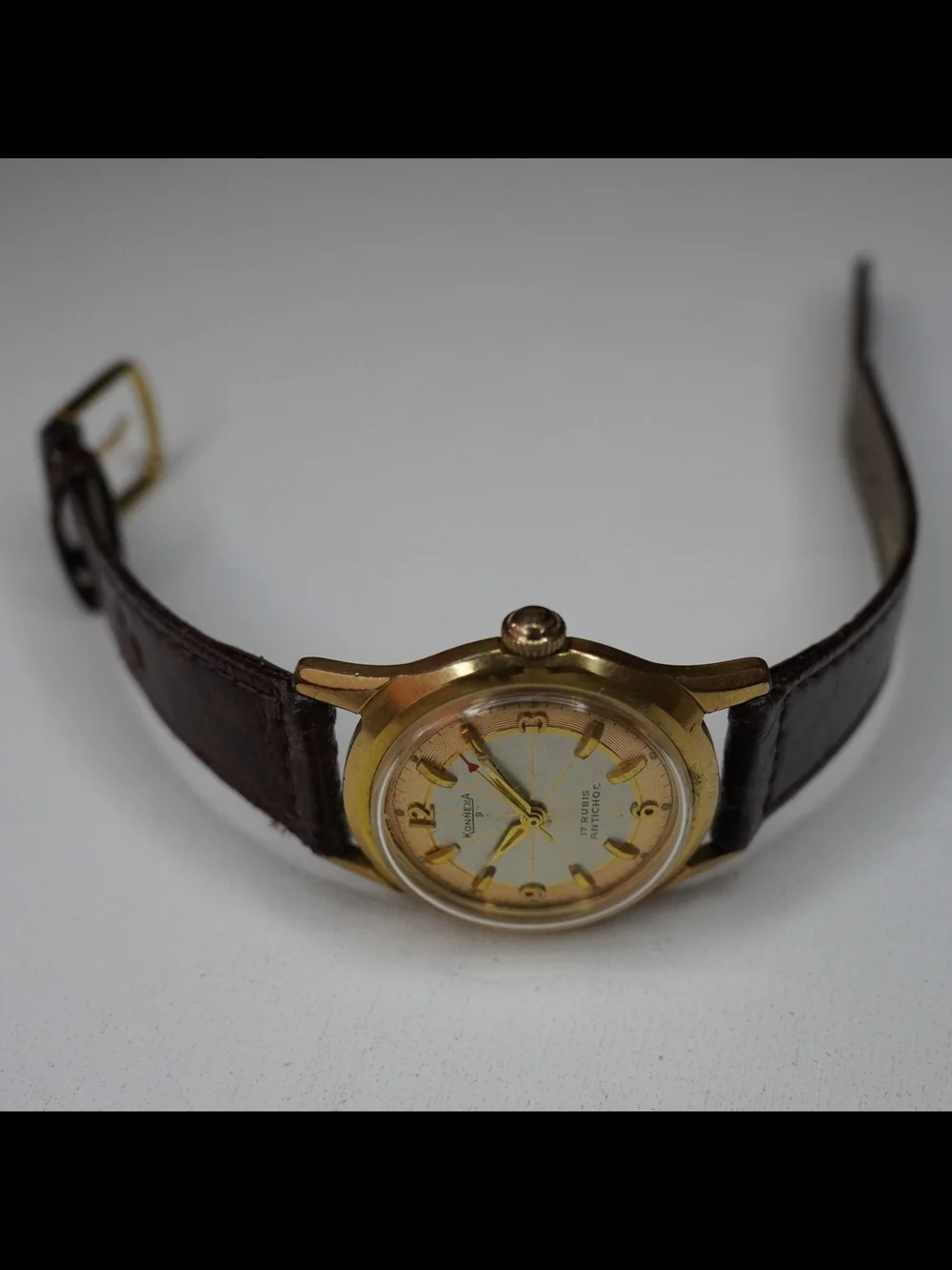 Vintage Konnexa 17 Rubis Antichoc Mechanical Men's Gold Plated Watch Runs